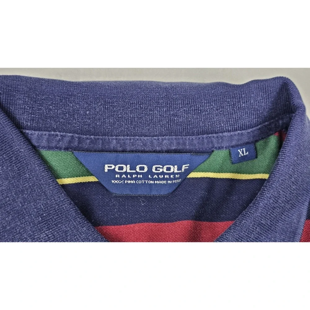 VTG Polo Golf Ralph Lauren Polo Shirt Mens XL Multicolor Stripe 100% Pima Cotton